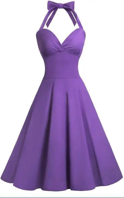 BABYONLINE 50s Audrey Hepburn Halter Dress for Women Vintage Tie Button Swing Dresses Pinup Rockabilly Cocktail Party Dress
