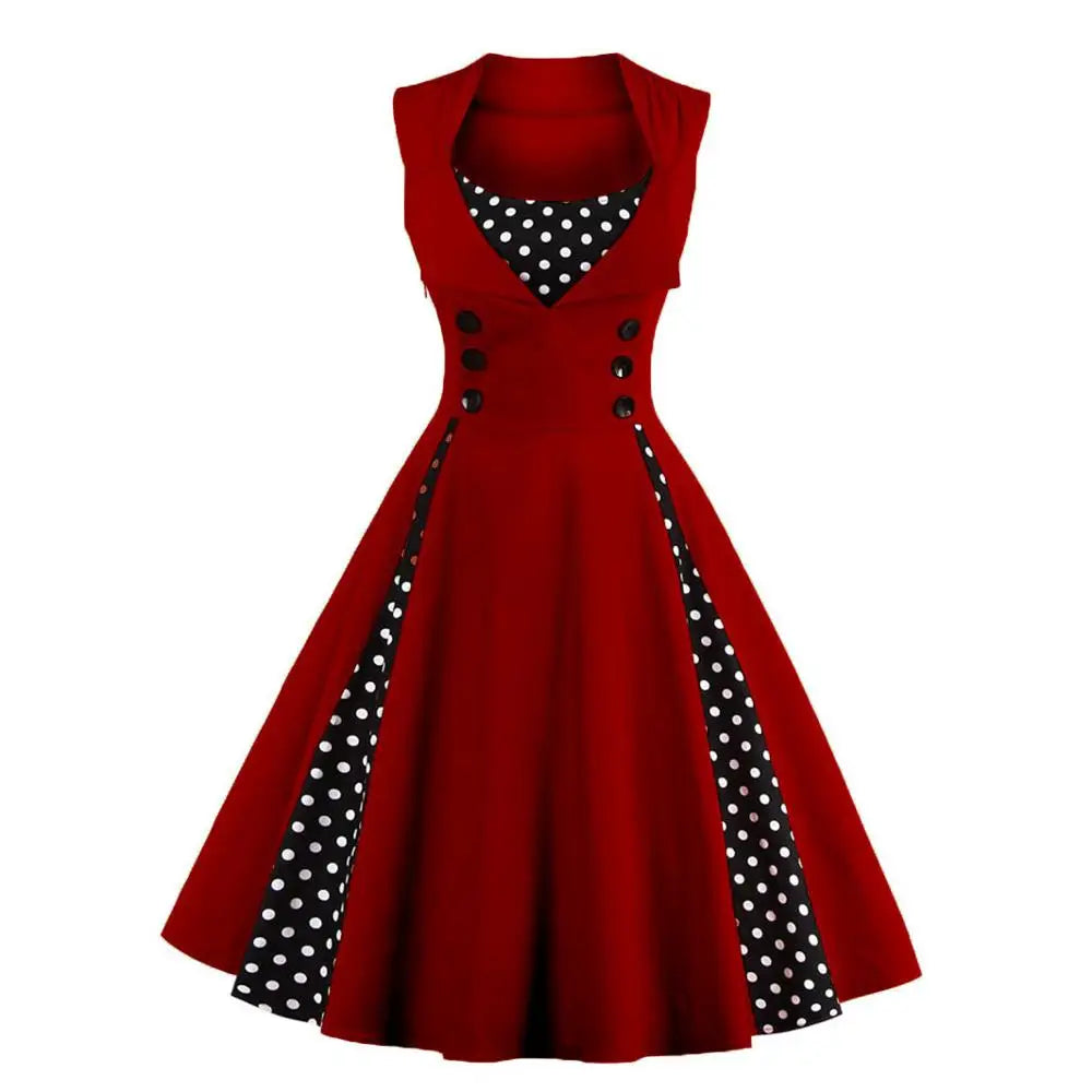 5XL Women Robe Retro Vintage Dress Rockabilly Patchwork Big Swing Pin Up Party Dresses Elegant Tunic Vestidos Casual