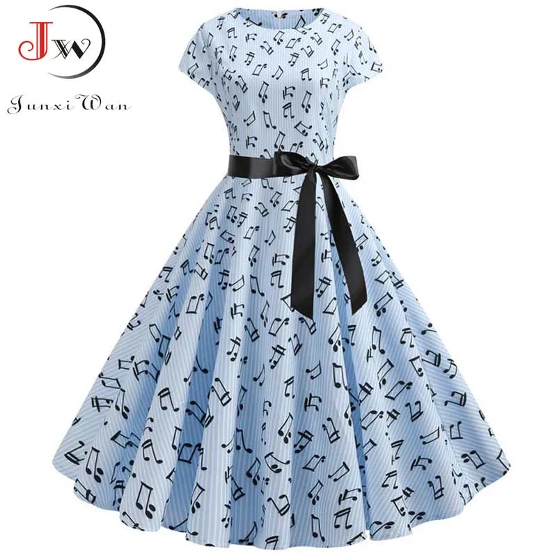 Women Floral Print Summer Dress 50s 60s Vintage Dress Female Short Sleeve Retro Robe Rockabilly Party Dresses Vestidos