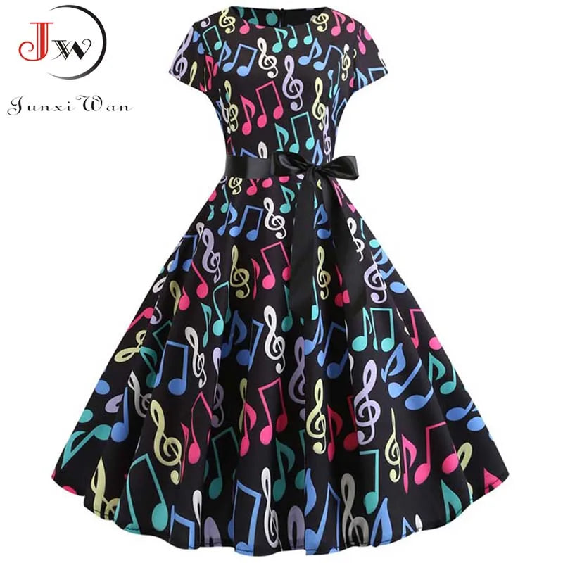 Women Floral Print Summer Dress 50s 60s Vintage Dress Female Short Sleeve Retro Robe Rockabilly Party Dresses Vestidos