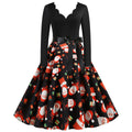 2025 New Vintage Women Long Sleeve Winter Dresses Retro Sexy Black Music Note Print V-neck Rockabilly Pin Up Party Dress Vestido