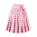 Summer Midi Skirt Women Elegant Vintage 50s 60s Pink Plaid Printed Pinup Rockabilly Skirts