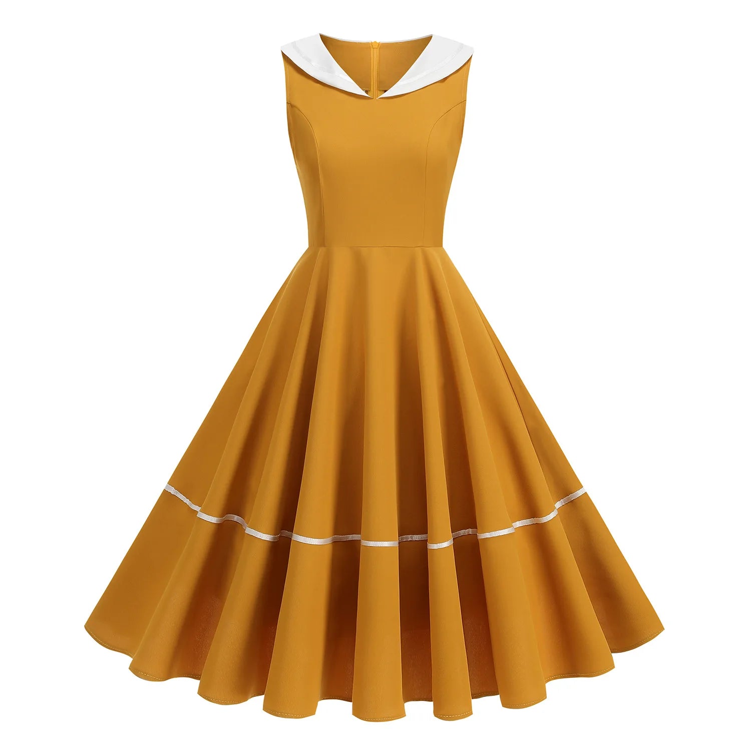 Preppy Style  Sailor Collar Vintage 50s 60s Swing Dress Summer Women Clothes Elegant Sleeveless School Pin Up Rockabilly Dresses