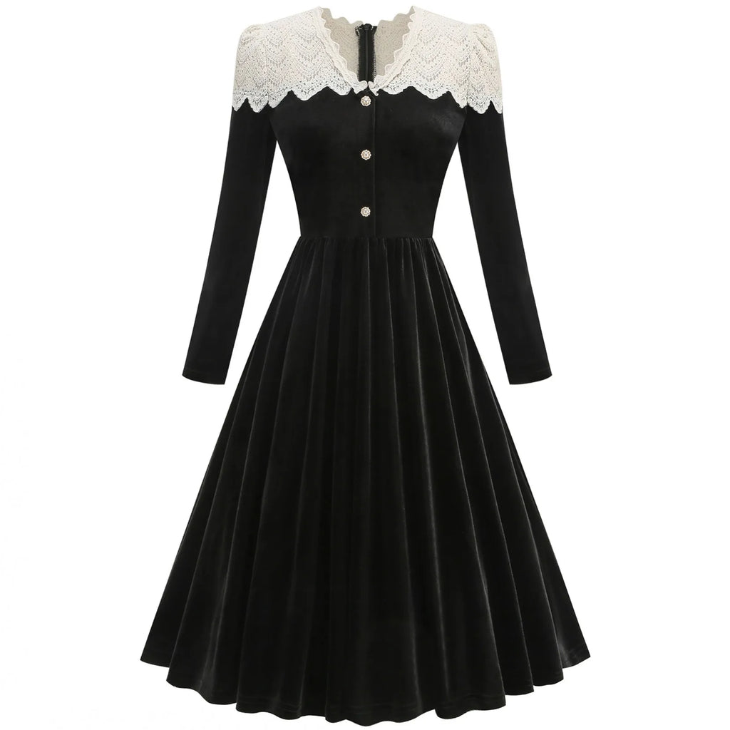 Women Spring Pin Up Casual Party Dress 2026 Long Sleeve Retro Robe 60s 50s Vintage Rockabilly 1960s 1950s Swing Dress Vestidos