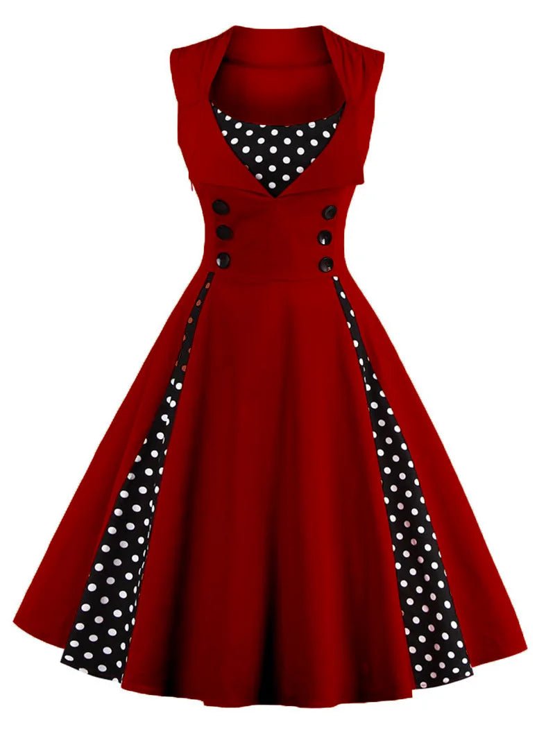 5XL Women Robe Retro Vintage Dress Rockabilly Patchwork Big Swing Pin Up Party Dresses Elegant Tunic Vestidos Casual