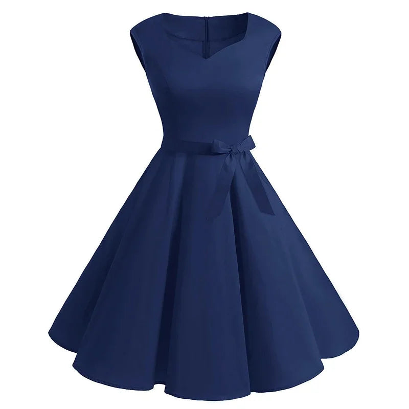 Women Summer Dress 2025 Elegant Retro Vintage 50s 60s Robe Rockabilly Swing Pin up Dresses Casual Sesy V neck Red Party Vestidos