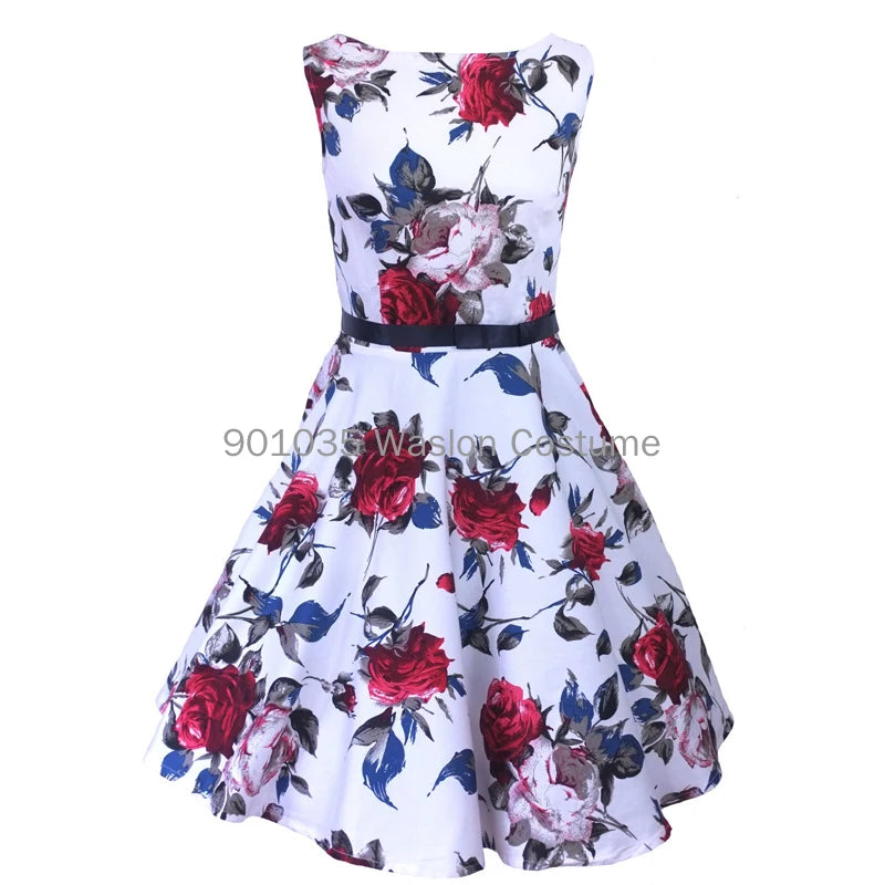 Plus Size Swing Dress Red Floral Retro 1950s Rockabilly Sleeveless Dress