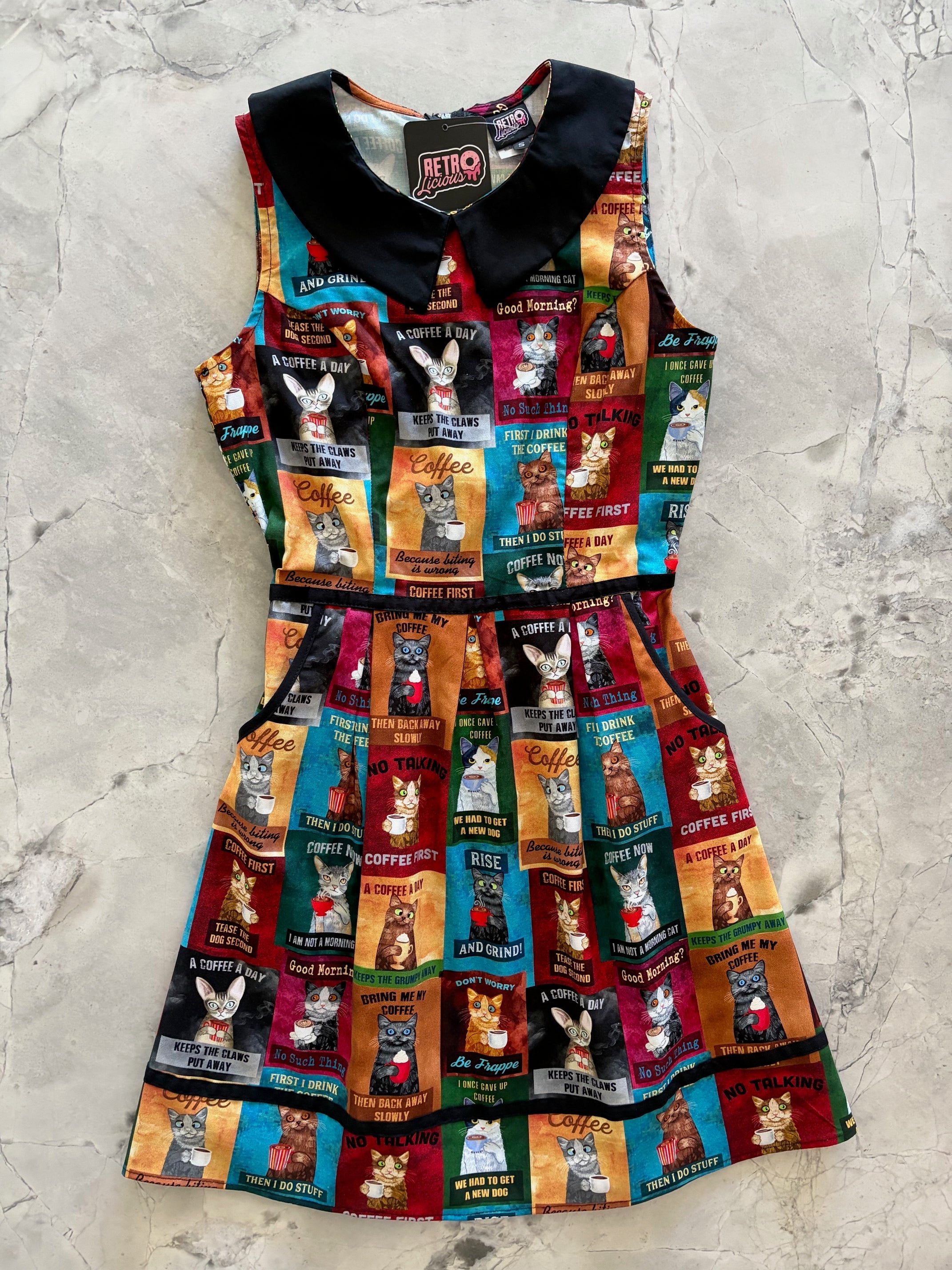 Cats & Coffee Collared Dress - 4X only, 1 left!