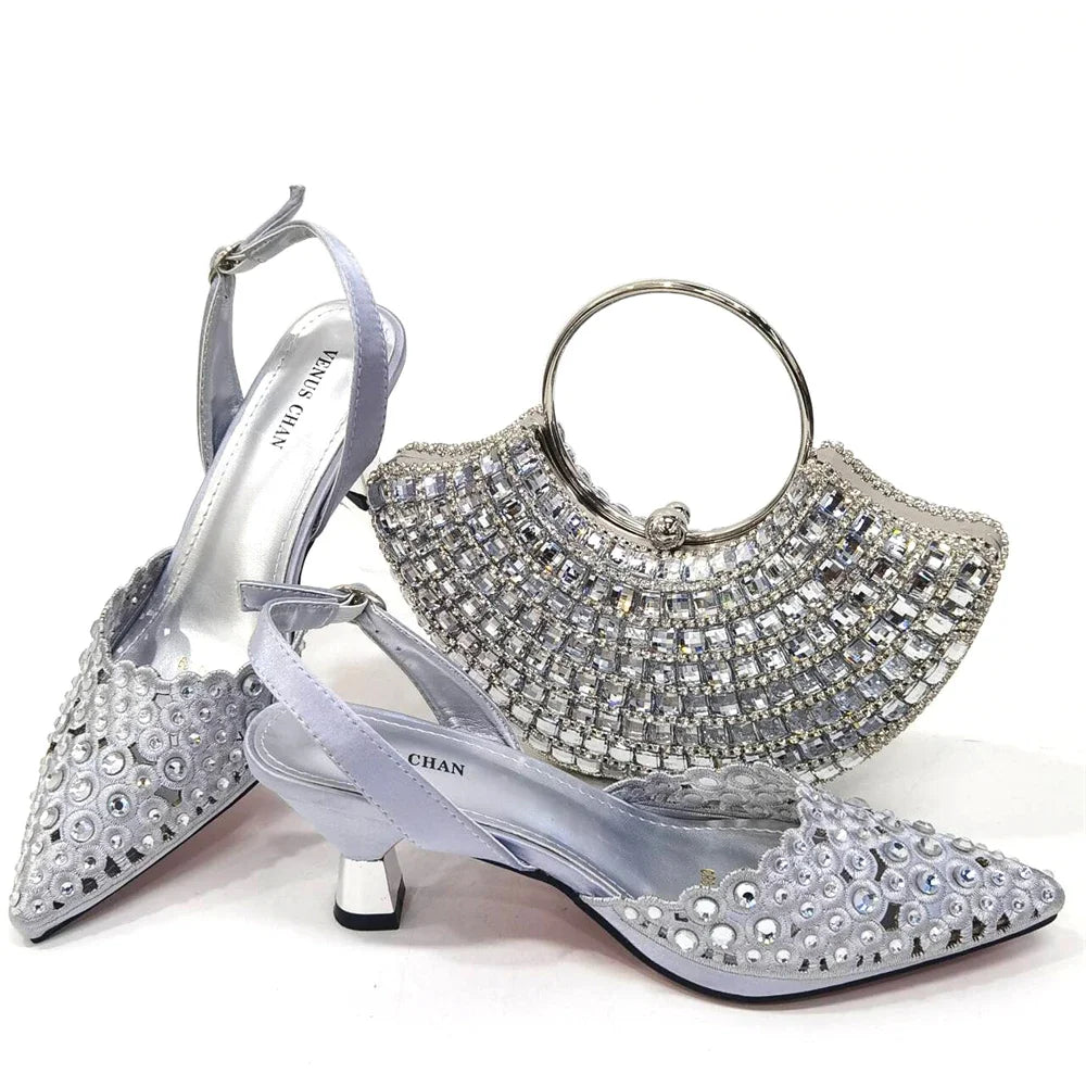Latest Luxury Pattern Ladies Shoes And Bag Set ED214