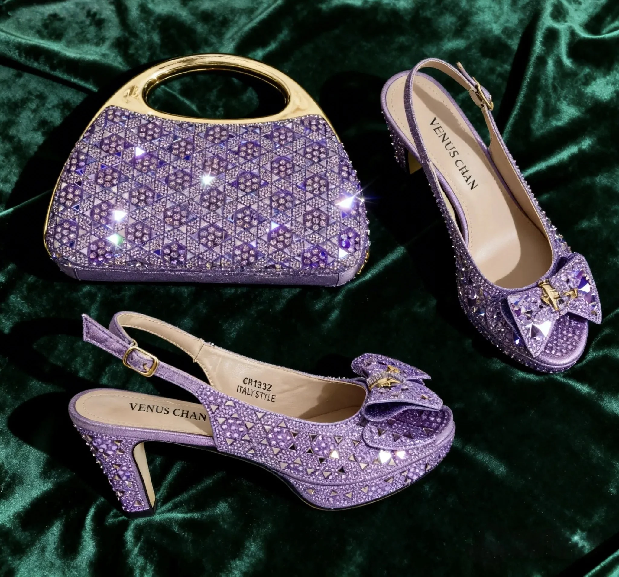 Latest Rhinestone Peep-Toe High and Bag Set EDS36