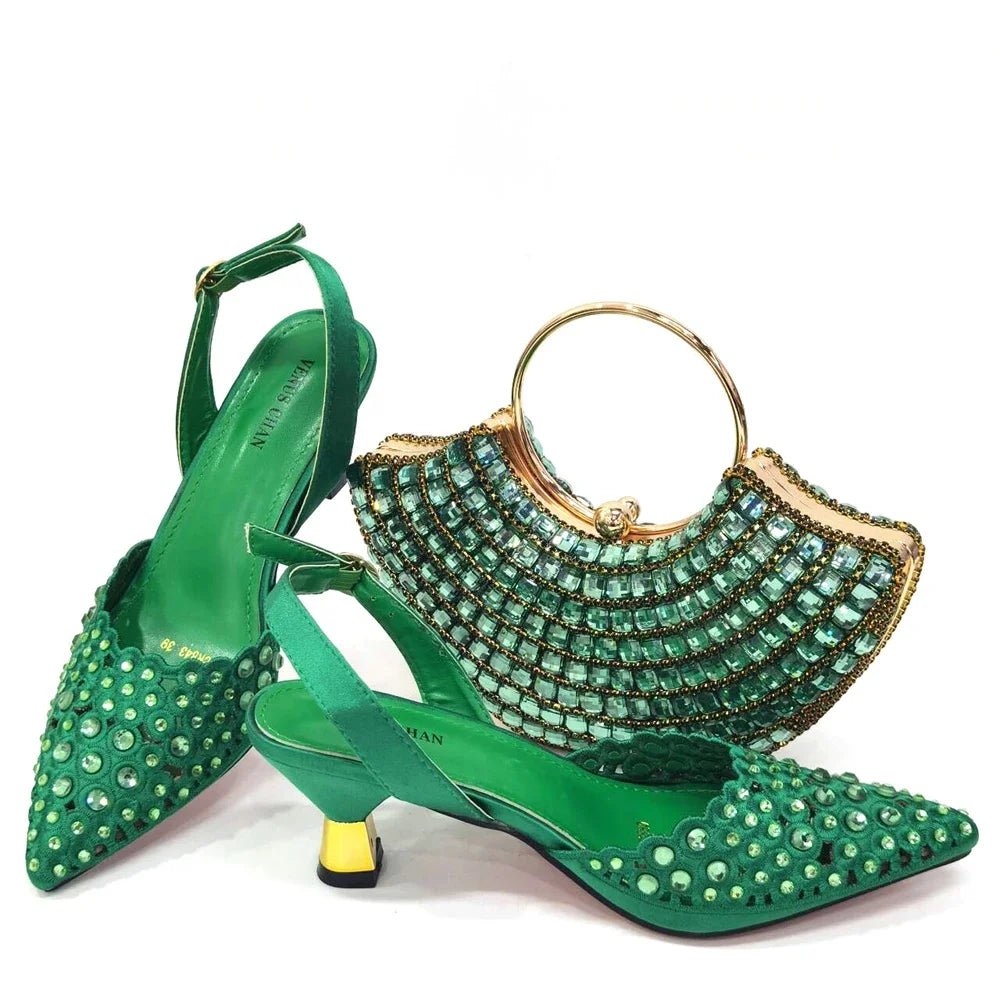 Latest Luxury Pattern Ladies Shoes And Bag Set ED214