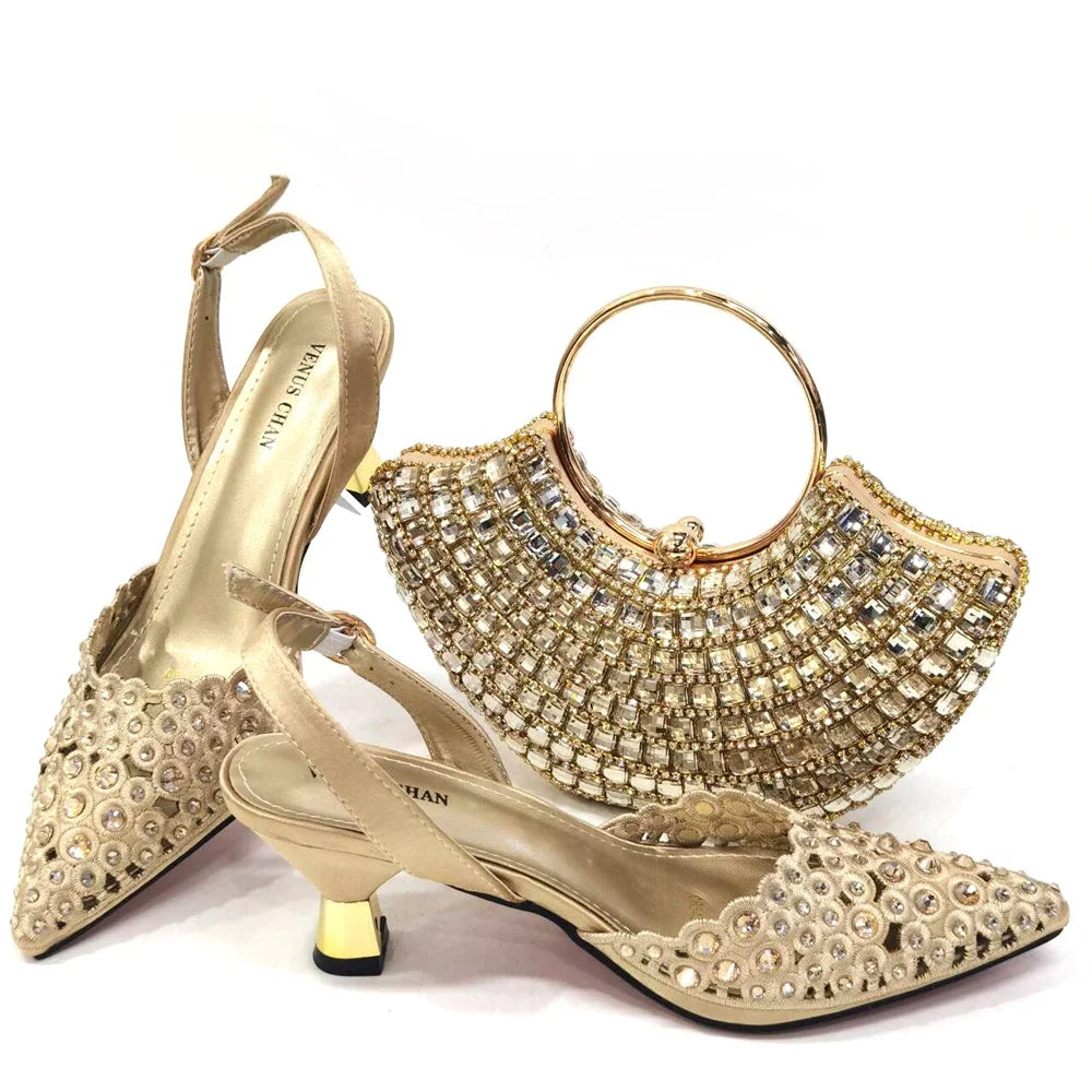 Latest Luxury Pattern Ladies Shoes And Bag Set ED214