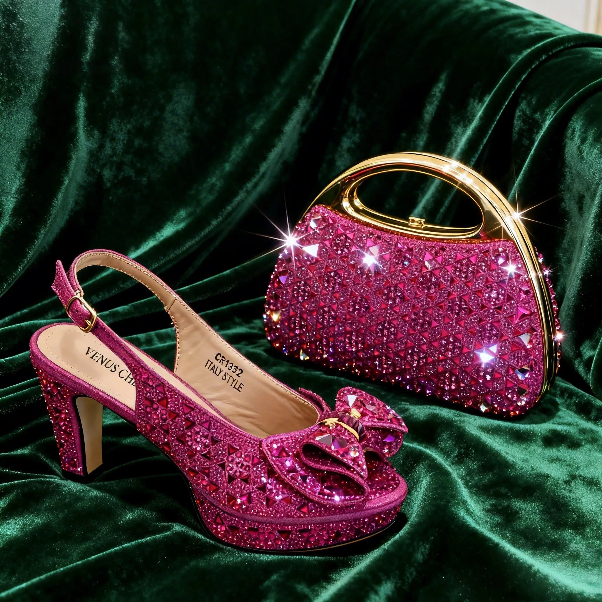 Latest Rhinestone Peep-Toe High and Bag Set EDS36