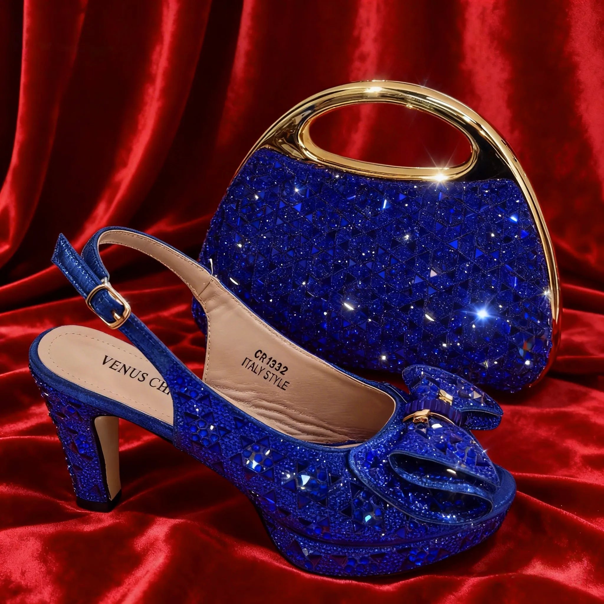 Latest Rhinestone Peep-Toe High and Bag Set EDS36