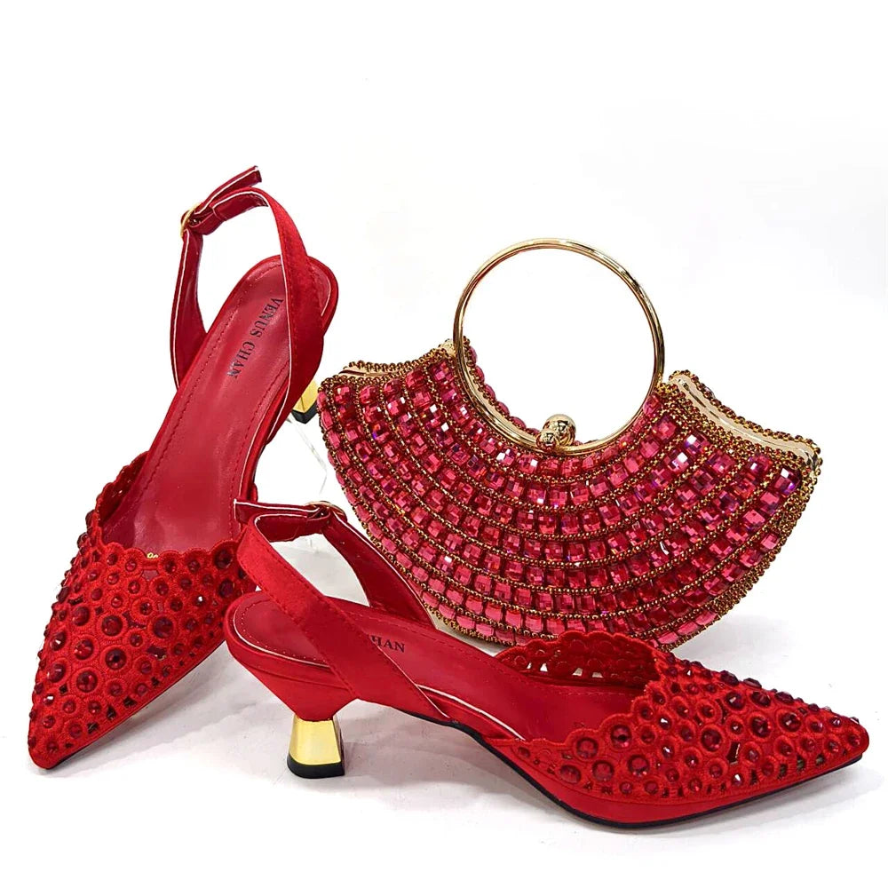 Latest Luxury Pattern Ladies Shoes And Bag Set ED214