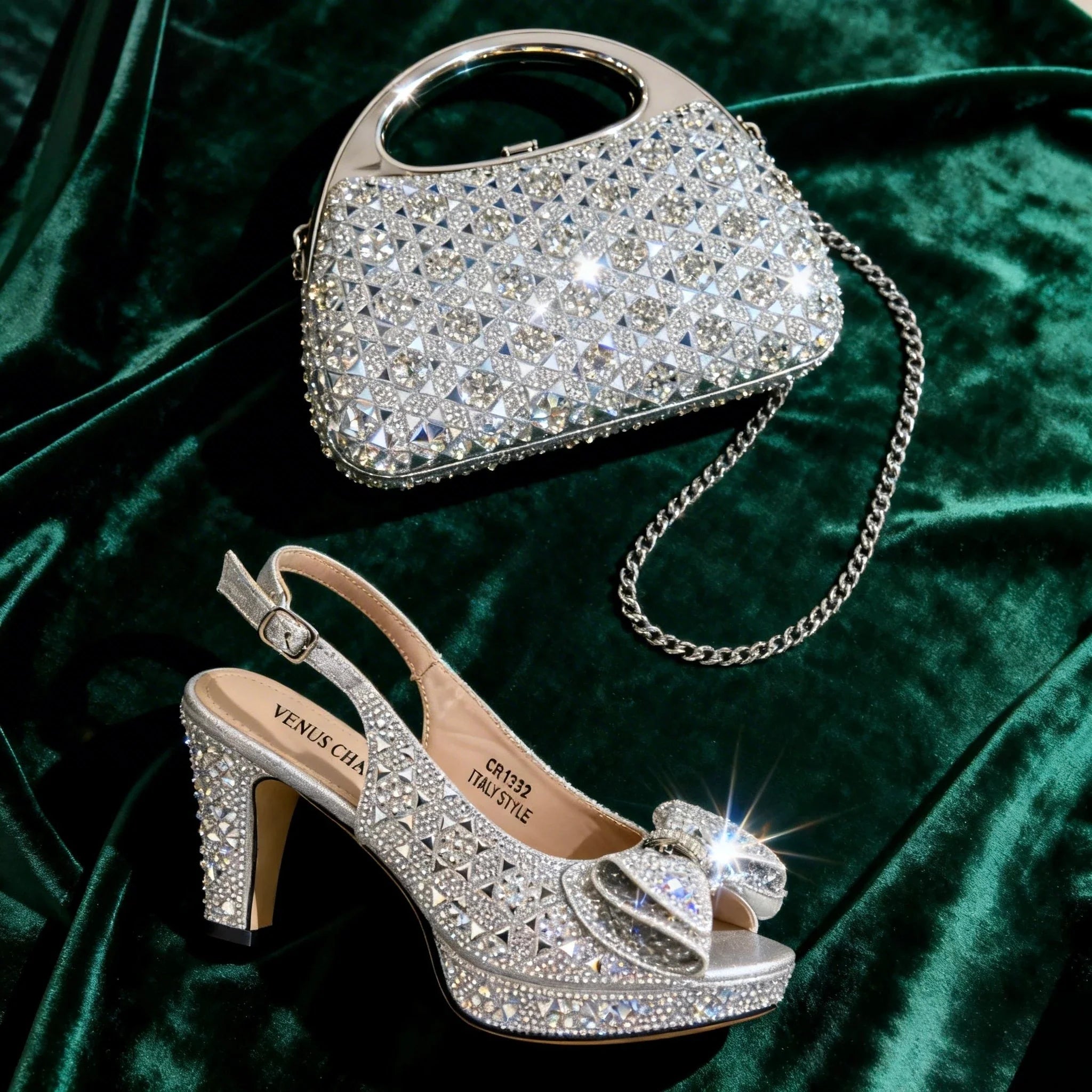 Latest Rhinestone Peep-Toe High and Bag Set EDS36