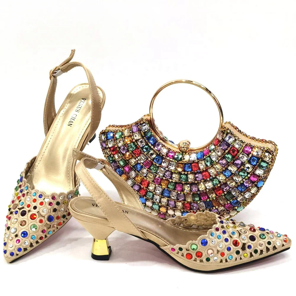 Latest Luxury Pattern Ladies Shoes And Bag Set ED214