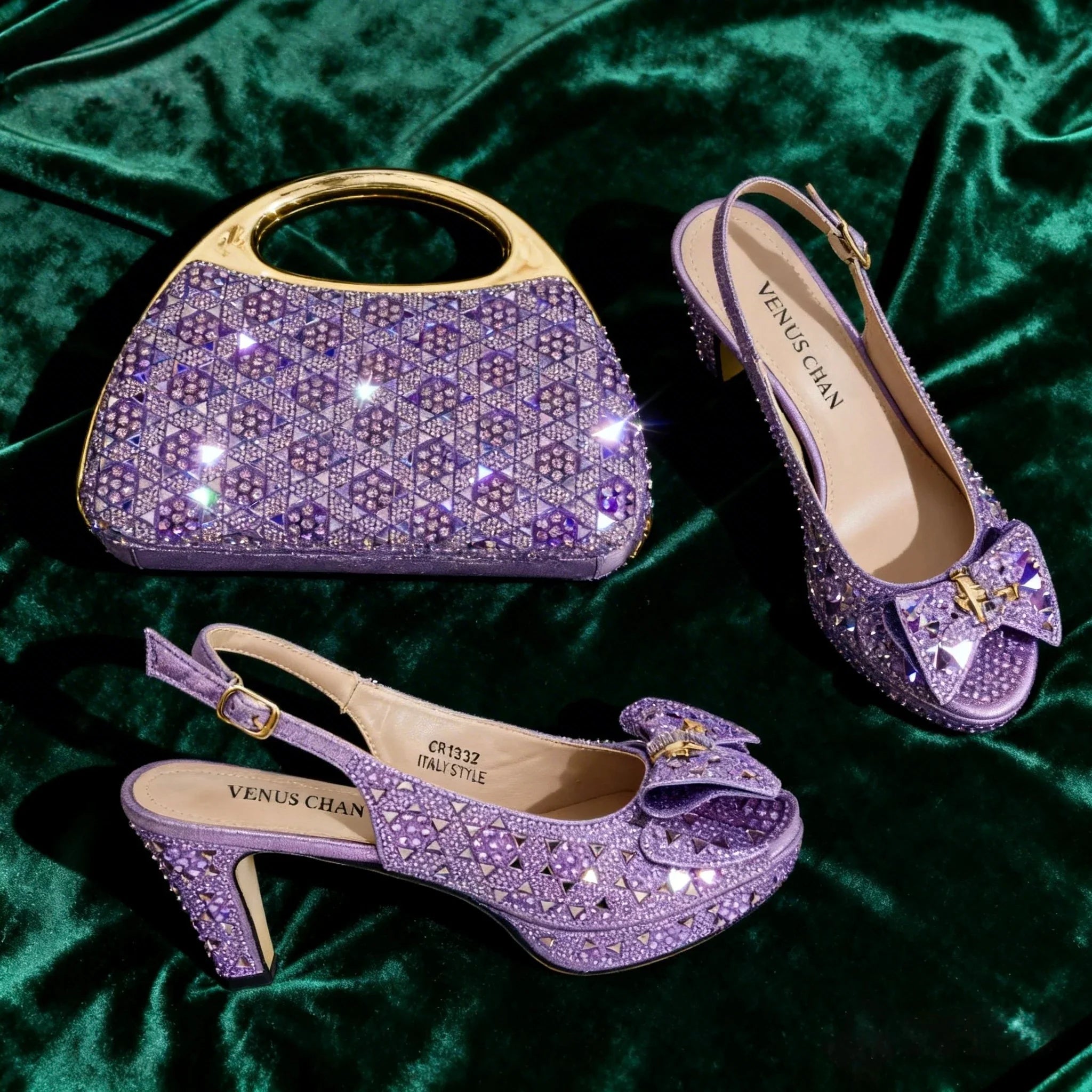 Rhinestone Peep-Toe High Heel and Elegant Matching Bag Set EDS432