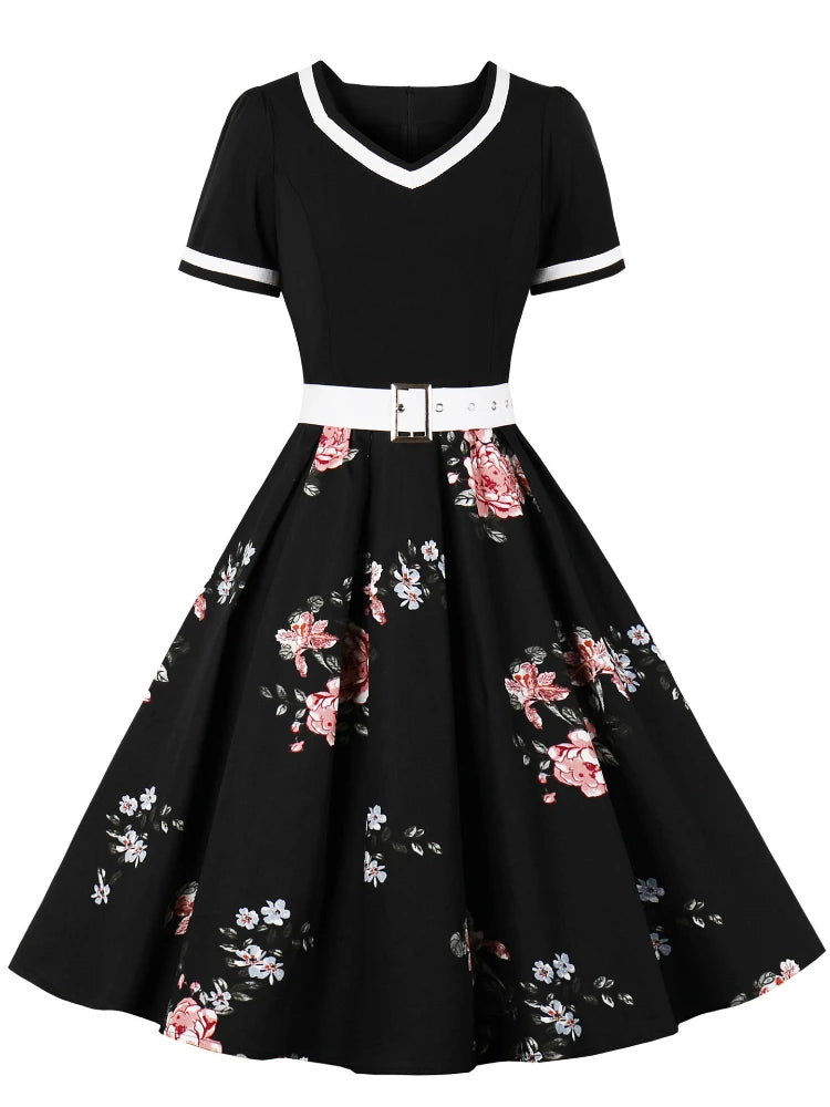 2024 New Vintage Polka Dot Print Dress Retro Rockabilly Robe Femme Women V-Neck A-Lined Swing Hepburn Pin Up 50s Party Vestidos
