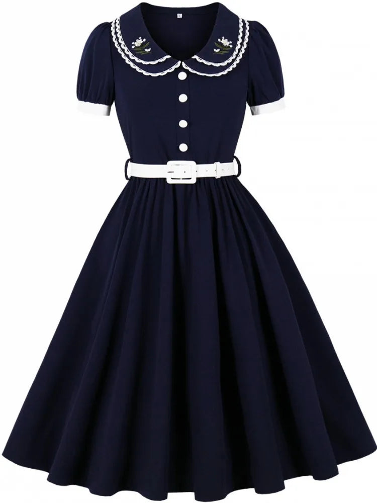 Women Summer Pin Up Casual Party Dress 2026 Short Sleeve Retro Robe 60s 50s Vintage Rockabilly 1960s 1950s Swing Dress Vestidos