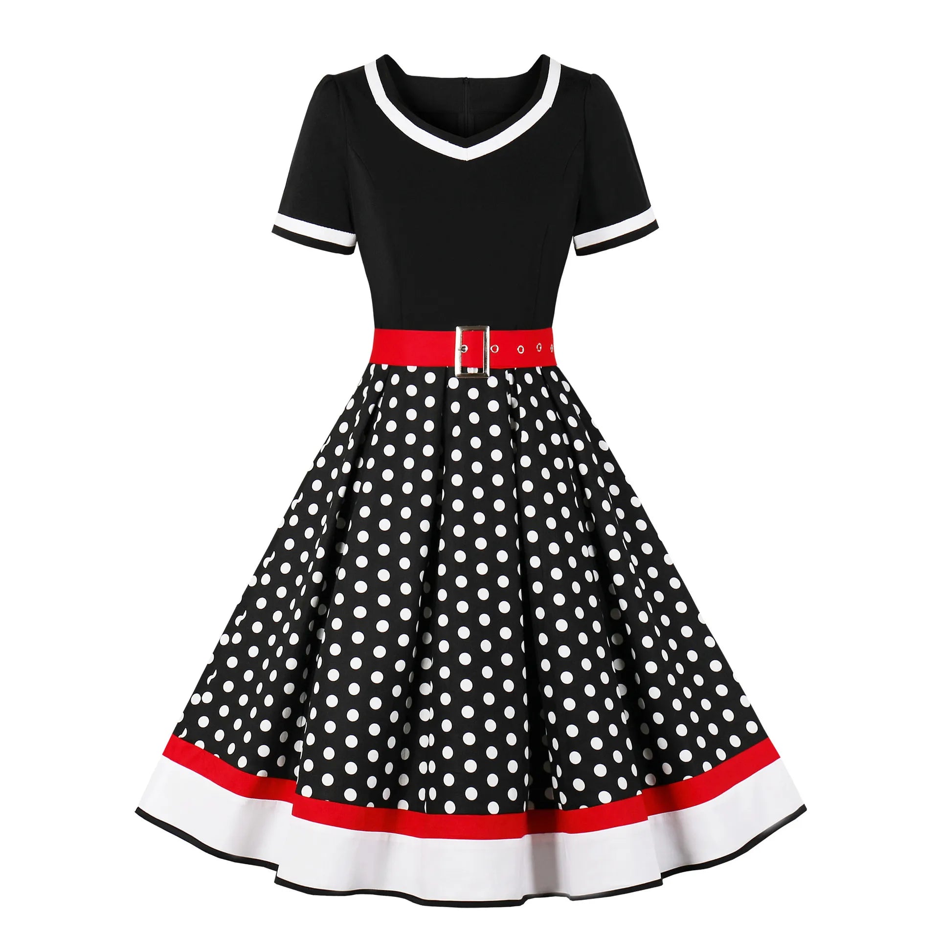 2024 New Vintage Polka Dot Print Dress Retro Rockabilly Robe Femme Women V-Neck A-Lined Swing Hepburn Pin Up 50s Party Vestidos