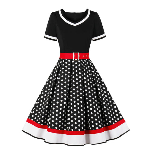 2024 New Vintage Polka Dot Print Dress Retro Rockabilly Robe Femme Women V-Neck A-Lined Swing Hepburn Pin Up 50s Party Vestidos