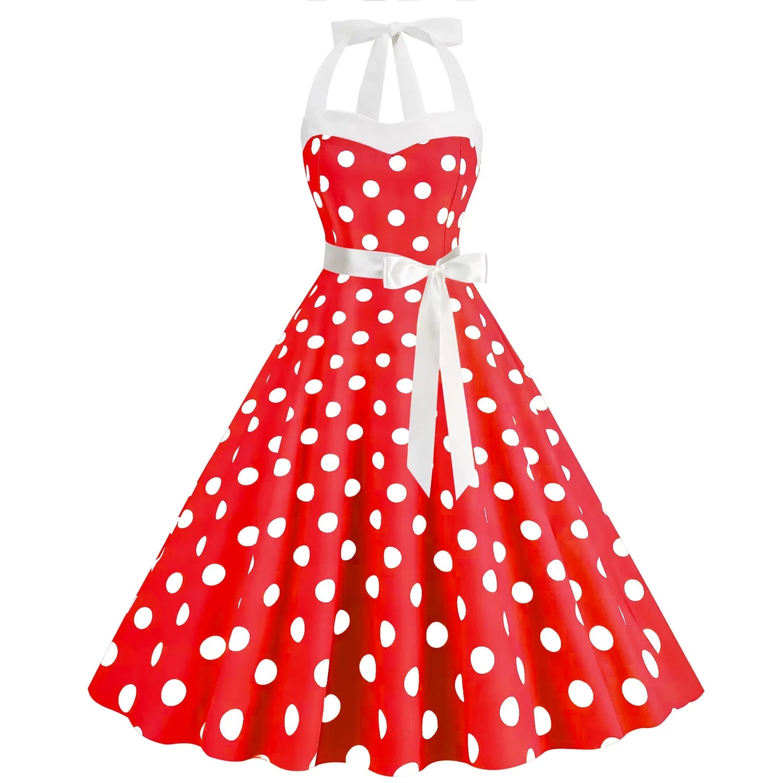 Polka Dot Summer Ladies Dress Vintage Retro With Sleeveless V-Neck Pin up Vestidos Robe Femme Casual A-line Party Dress 2024