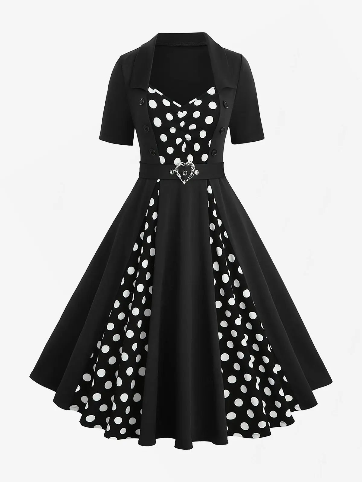 ROSEGAL Plus Size Womens 1950s Retro Vintage Dresses Polka Dot Mock Buttons Heart Buckle Ruched Rockabilly Cocktail Party Dress