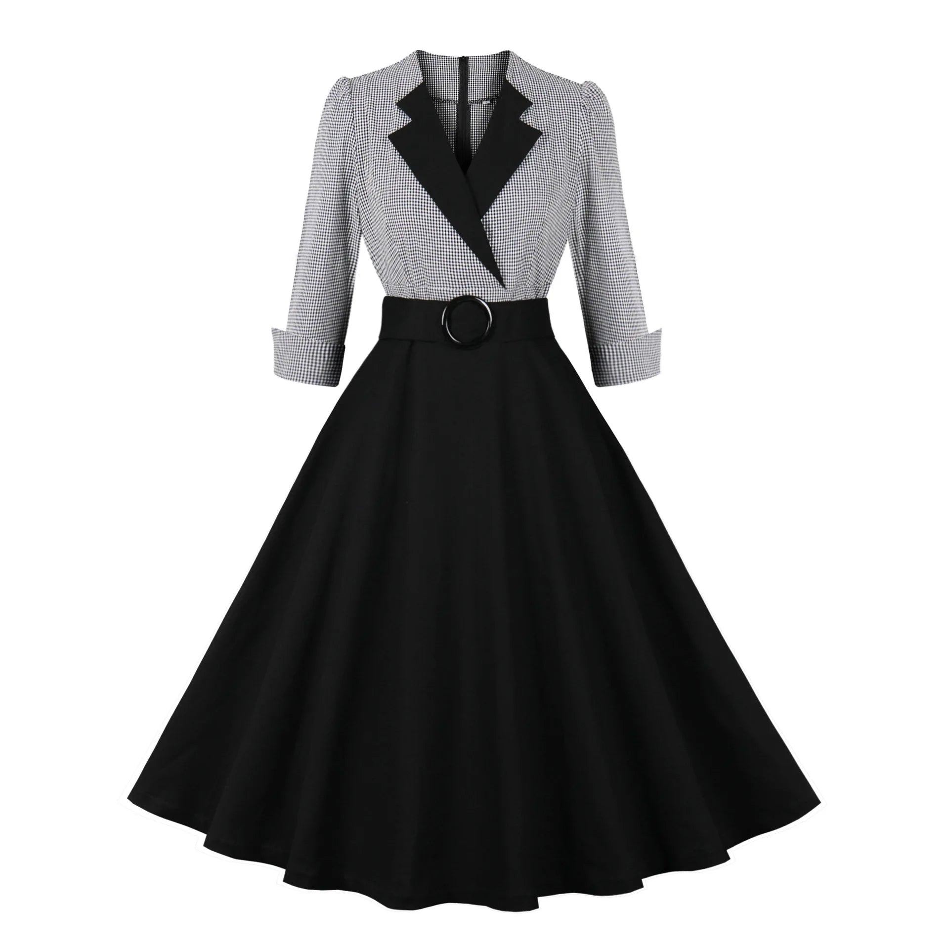 Women Pin Up Lattice Print Casual Party Dress Summer 3/4 Sleeve Retro Robe 60s 50s Vintage Rockabilly Swing Dress Vestidos