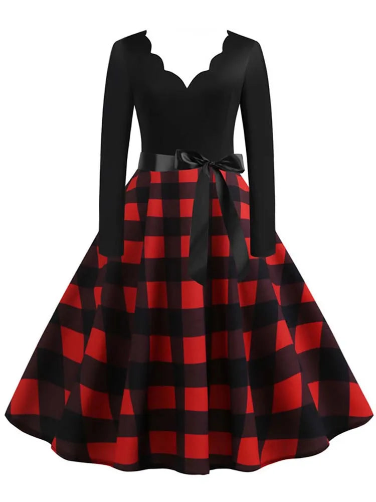 Women Long Sleeve Winter Vintage Dresses Sexy Black Music Note Print V-neck Rockabilly Pin up Party Dress Vestidos Plus size