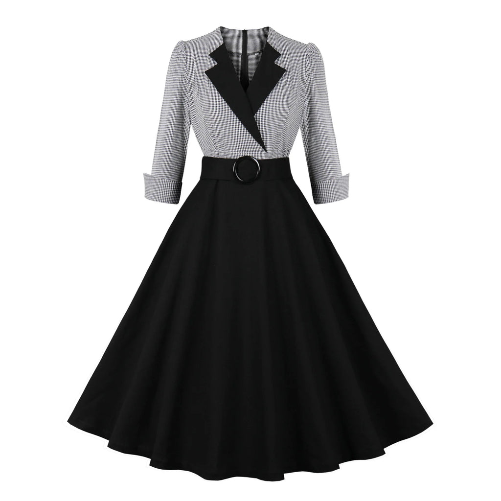 Women Pin Up Lattice Print Casual Party Dress Summer 3/4 Sleeve Retro Robe 60s 50s Vintage Rockabilly Swing Dress Vestidos