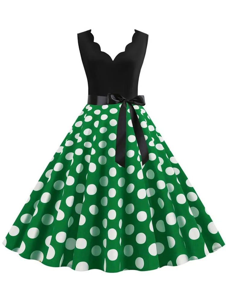 Black Dot Summer Dress Women Pinup Elegant Vintage Party Dress Casual Office Tank Sleevelss A Line Vestidos