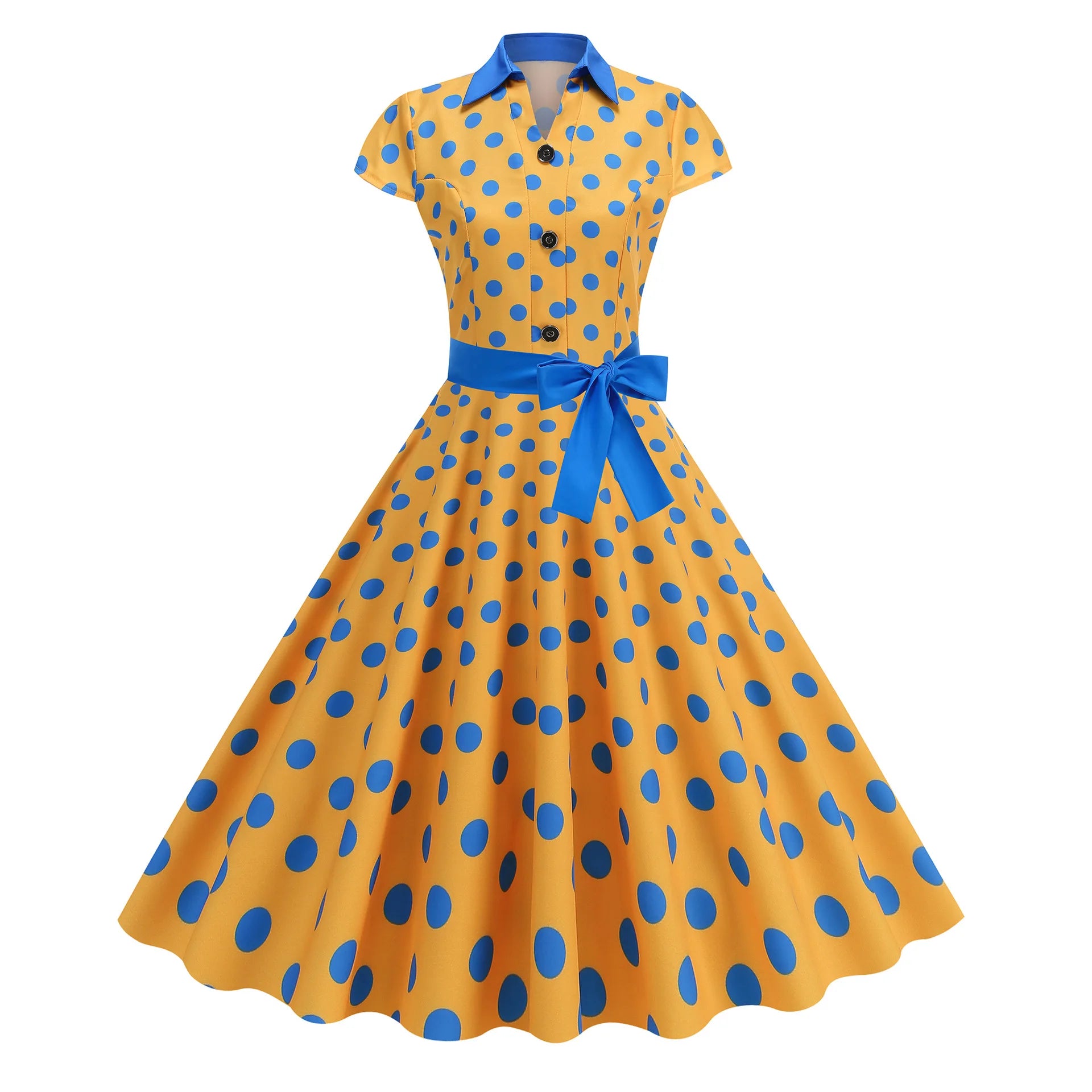 Polka Dot Summer Dress 2025 Women Hepburn Vintage Rockabilly Pin Up Dress Robe Femme Belted Casual Retro Elegant Party Sundress