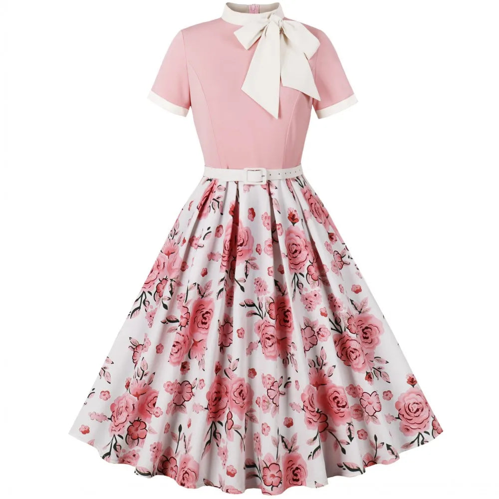 Women Summer Pin Up Casual Party Dress 2024 Short Sleeve Retro Robe 60s 50s Vintage Rockabilly 1960s 1950s Swing Dress Vestidos