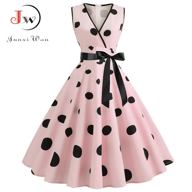 Woman Retro Dresses Audrey Hepburn 1950s 60s Rockabilly Polka Dot Bow Pinup Ball Grown Party Robe  Vestidos