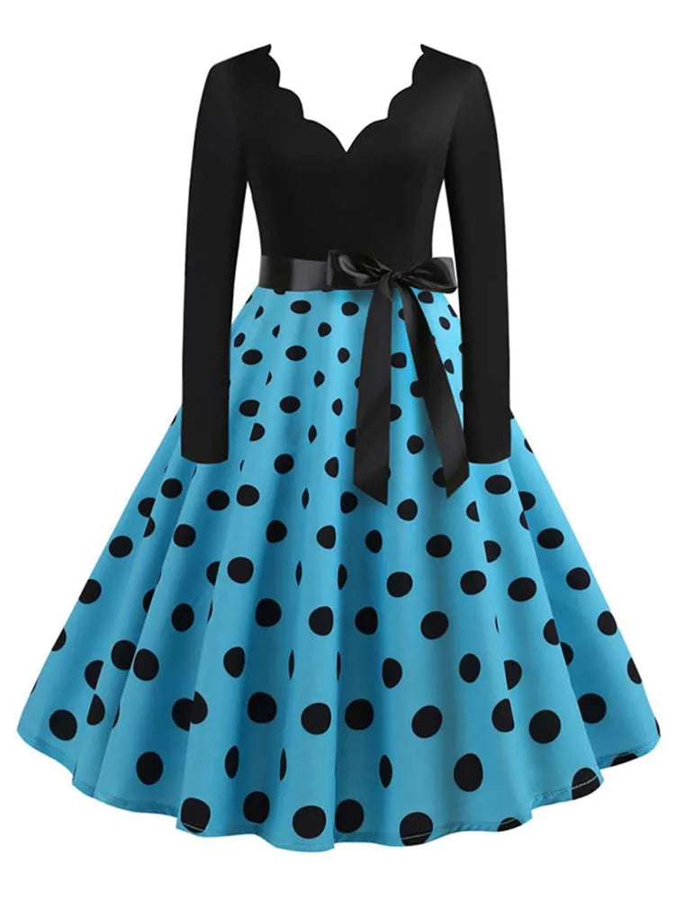 Women Long Sleeve Winter Vintage Dresses Sexy Black Music Note Print V-neck Rockabilly Pin up Party Dress Vestidos Plus size