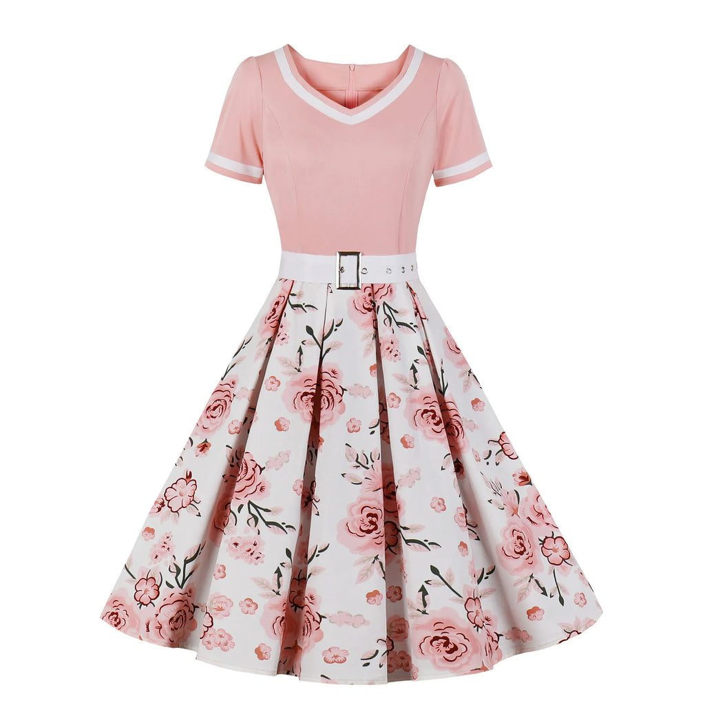 2024 New Vintage Polka Dot Print Dress Retro Rockabilly Robe Femme Women V-Neck A-Lined Swing Hepburn Pin Up 50s Party Vestidos