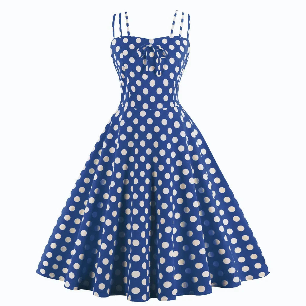 Polka Dot Vintage 1950s Yellow Dress Plus Size 4xl Women Summer Elegant Strap Pin up 60s Tunic Summer Rockabilly Cotton Dresses