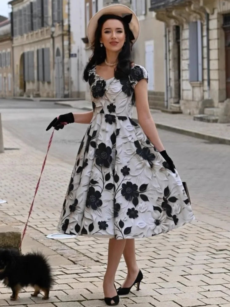 Women Spring Summer Pin Up Casual Party Dress 2026 Retro Robe 60s 50s Vintage Rockabilly 1960s 1950s Swing Dress Vestidos