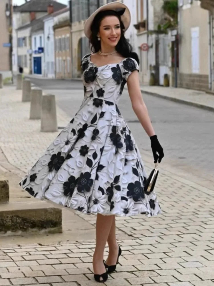 Women Spring Summer Pin Up Casual Party Dress 2026 Retro Robe 60s 50s Vintage Rockabilly 1960s 1950s Swing Dress Vestidos