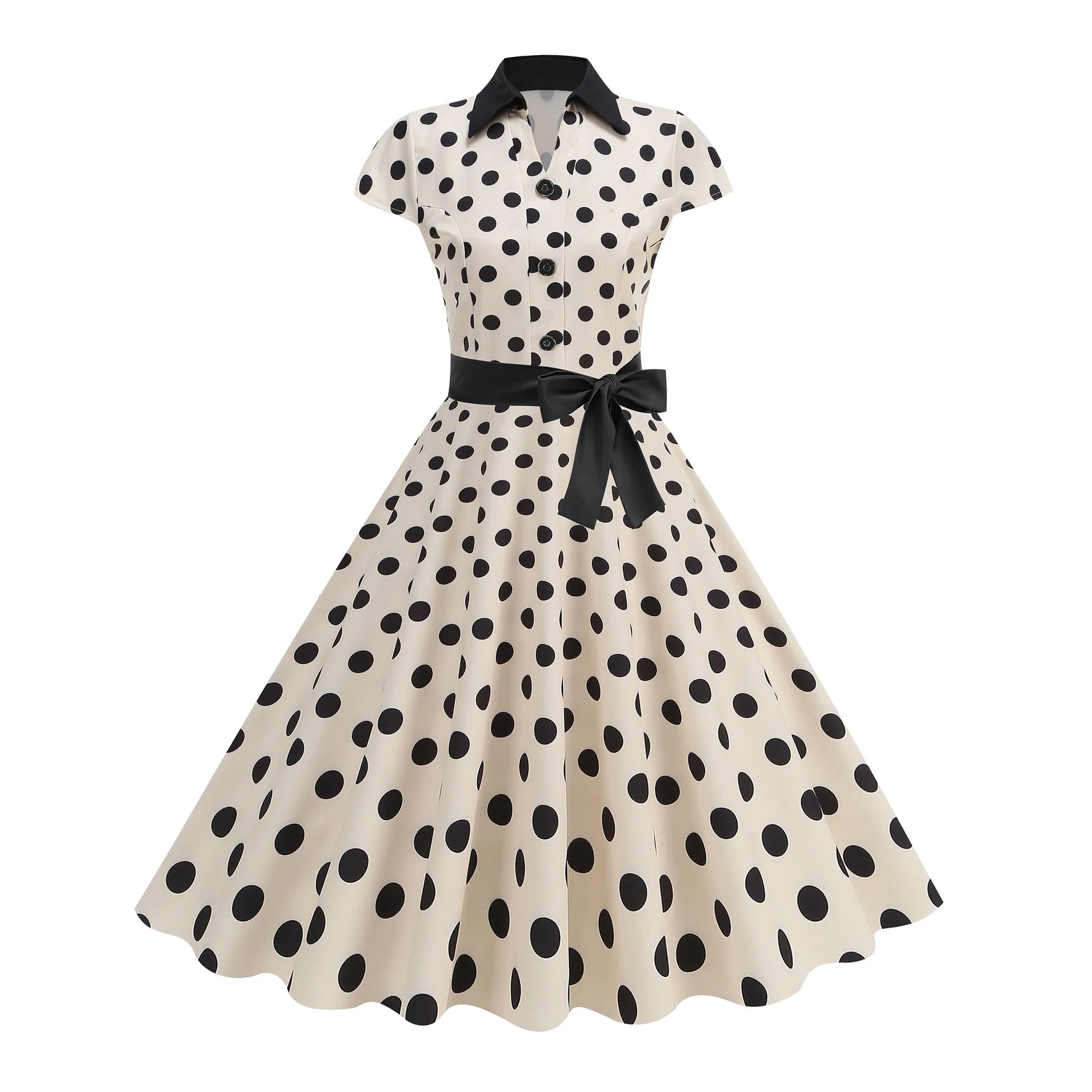 Polka Dot Summer Dress 2025 Women Hepburn Vintage Rockabilly Pin Up Dress Robe Femme Belted Casual Retro Elegant Party Sundress