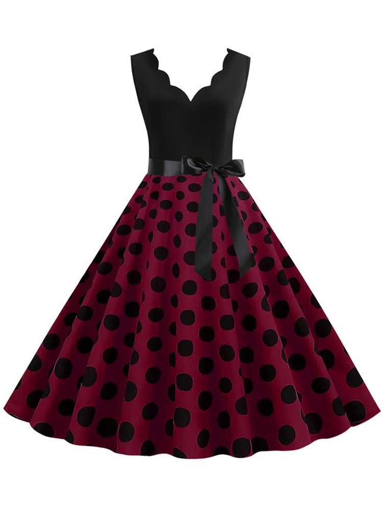 Black Dot Summer Dress Women Pinup Elegant Vintage Party Dress Casual Office Tank Sleevelss A Line Vestidos