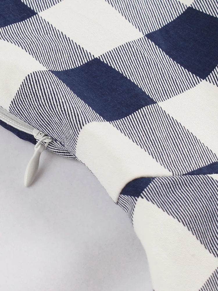 Tonval Blue and White Gingham Vintage 50s Pinup Dresses for Women Summer Big Pockets Cotton Elegant Plaid Midi Dress