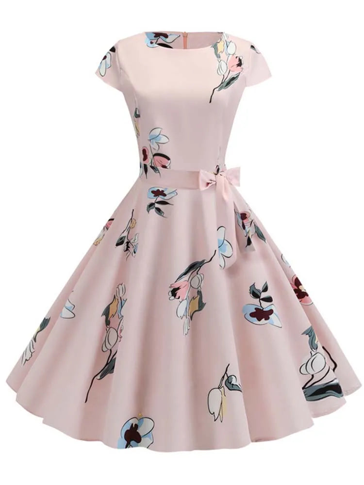 Summer Polka Dot Dress Women Elegant Short Sleeve A-Line Midi Party Dress Sundress Robe Rockabilly Vestidos