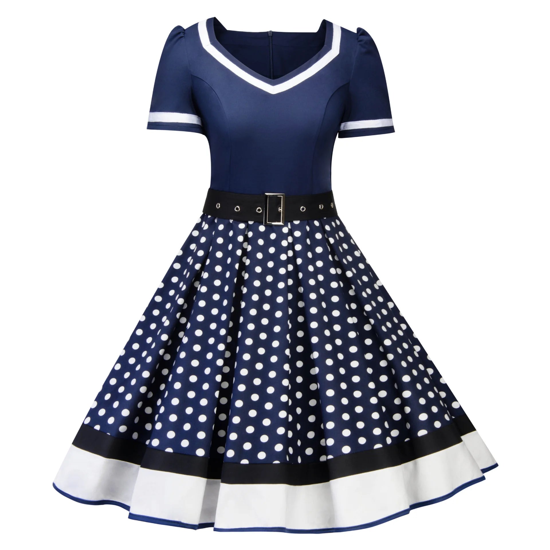 2024 New Vintage Polka Dot Print Dress Retro Rockabilly Robe Femme Women V-Neck A-Lined Swing Hepburn Pin Up 50s Party Vestidos