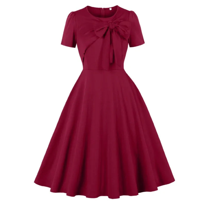 Women Summer Pin Up Casual Party Dress Short Sleeve Retro Robe 60s 50s Vintage Rockabilly 1960s 1950s Swing Dress Vestidos
