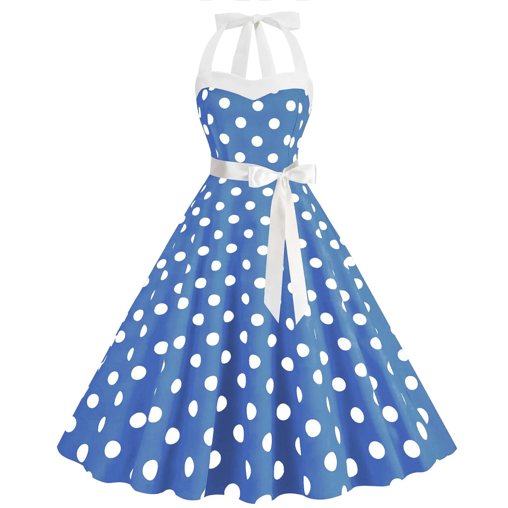 Polka Dot Summer Ladies Dress Vintage Retro With Sleeveless V-Neck Pin up Vestidos Robe Femme Casual A-line Party Dress 2024
