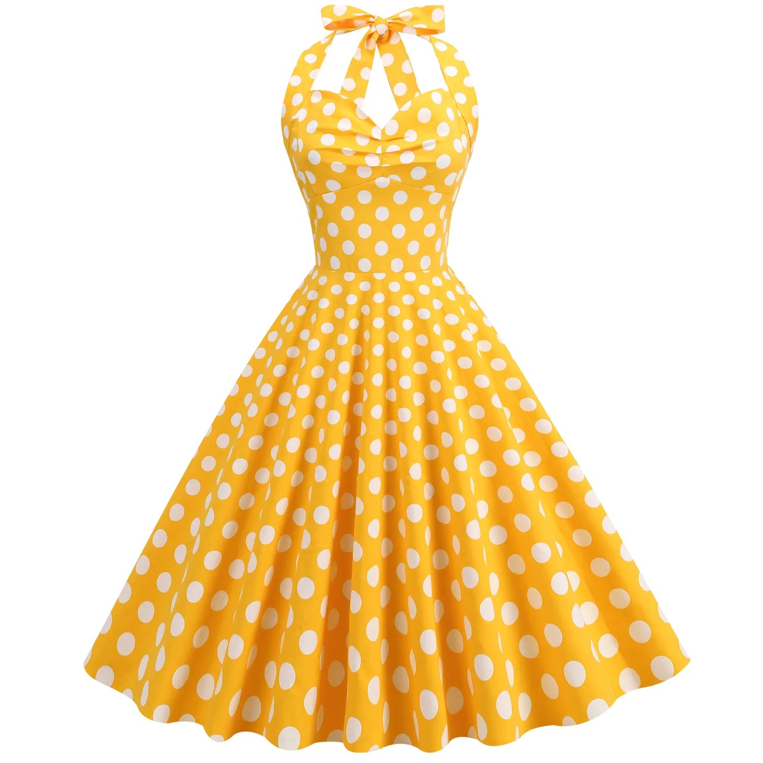 Polka Dot Hepburn Style 50s 60s Vintage Dress A-Line Backless Halter Pin Up Rockabilly Dress Women Summer Retro Party Vestidos