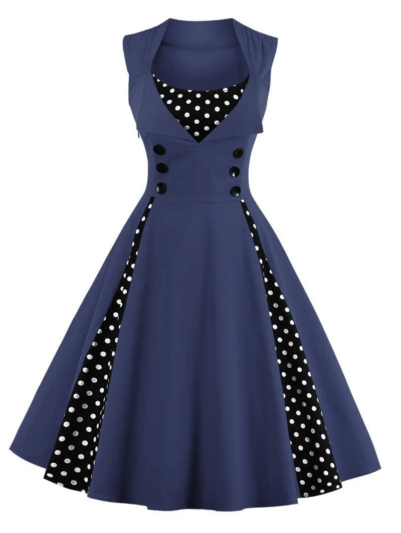5XL Women Robe Retro Vintage Dress Rockabilly Patchwork Big Swing Pin Up Party Dresses Elegant Tunic Vestidos Casual