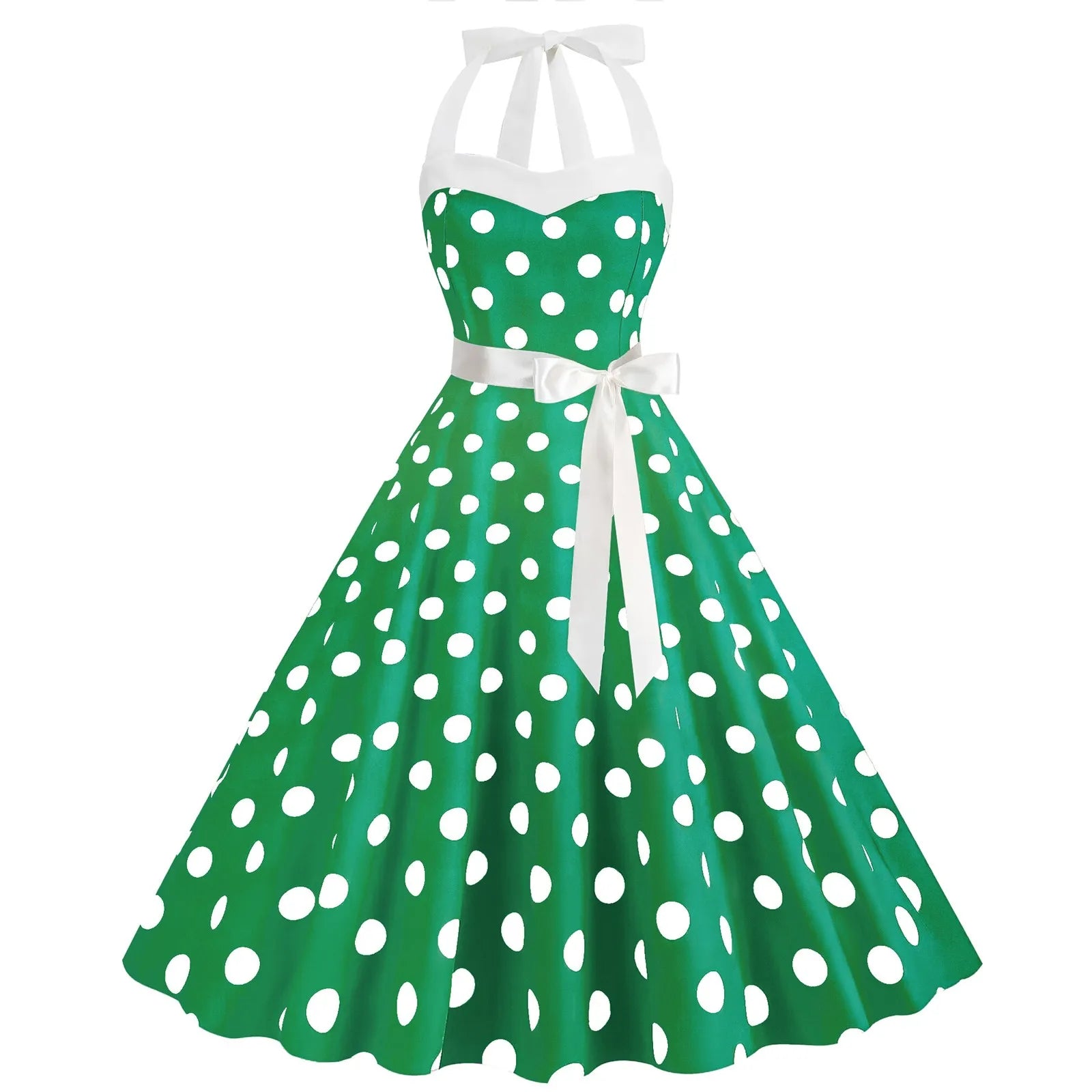 Polka Dot Summer Ladies Dress Vintage Retro With Sleeveless V-Neck Pin up Vestidos Robe Femme Casual A-line Party Dress 2024